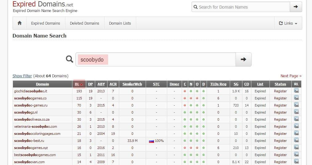 Поиск дропа домена на Expired Domains