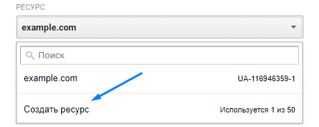 Создать ресурс в Google Analytics