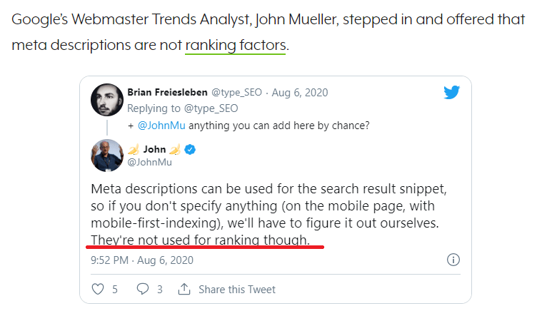 meta description not ranking factor