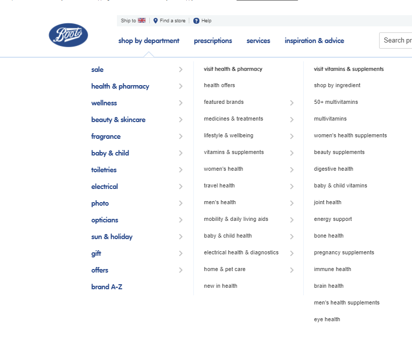 boots complex submenu