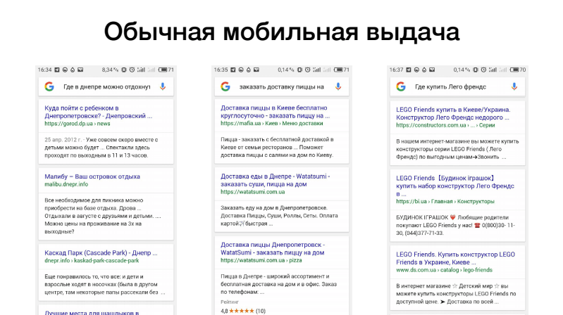 Пример обычной мобильной выдачи