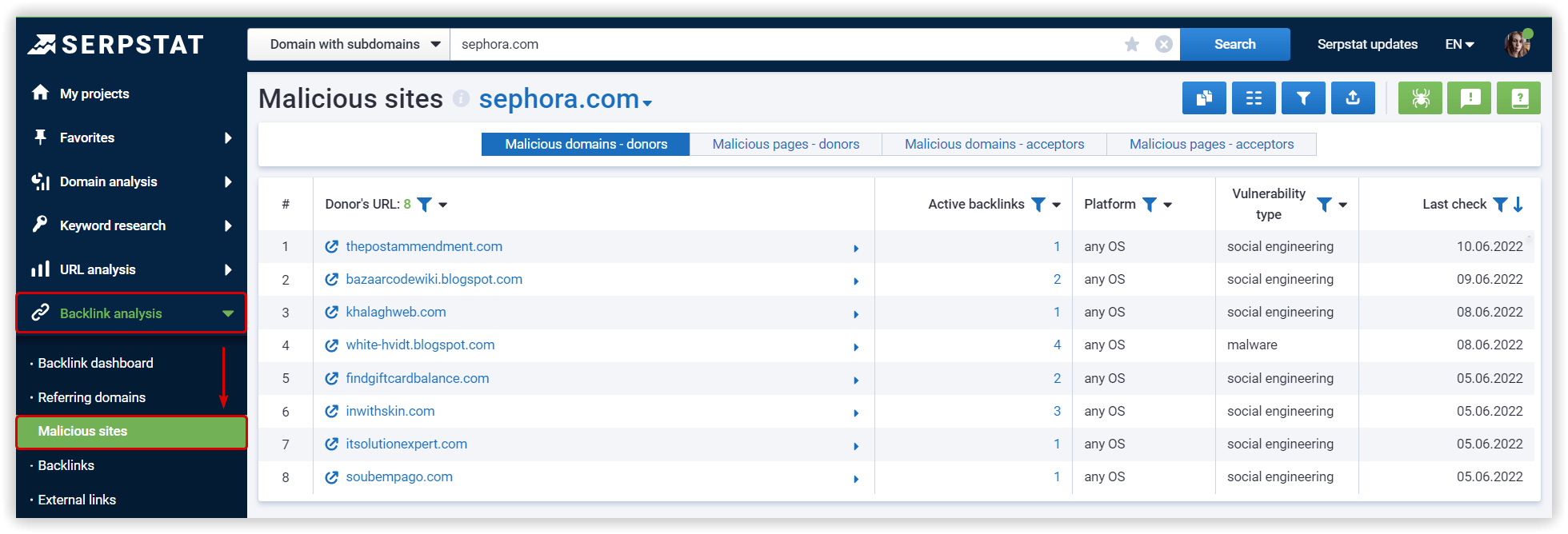 Malicious site Serpstat