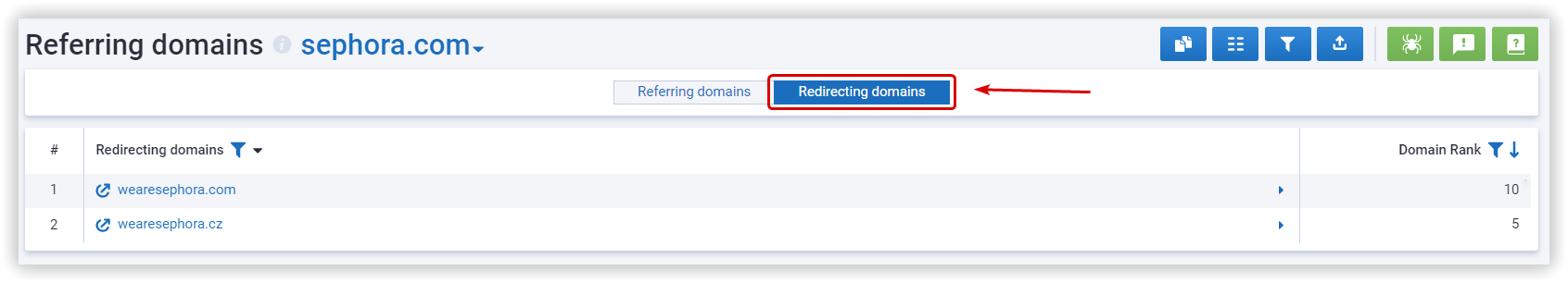 Redirecting domains Serpstat