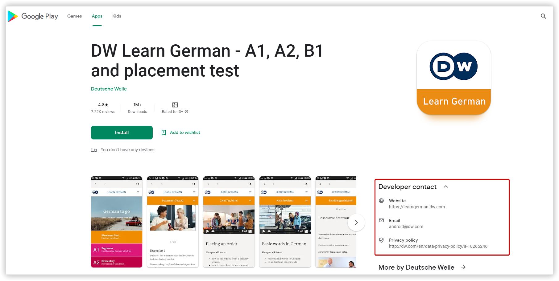 Searching for mobile app sites on Google Play
