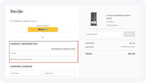 Checkout page