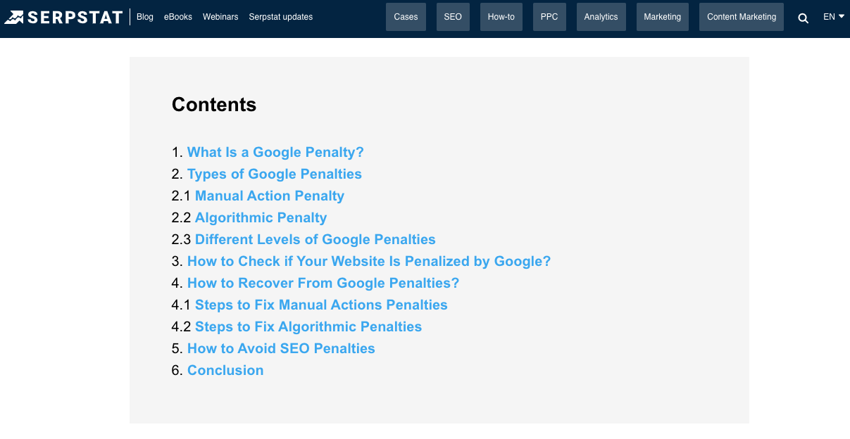 Serpstat Blog: contents