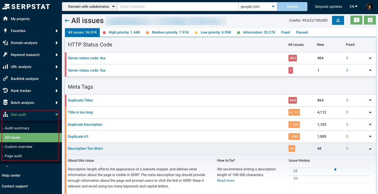 Serpstat Website Audit tool