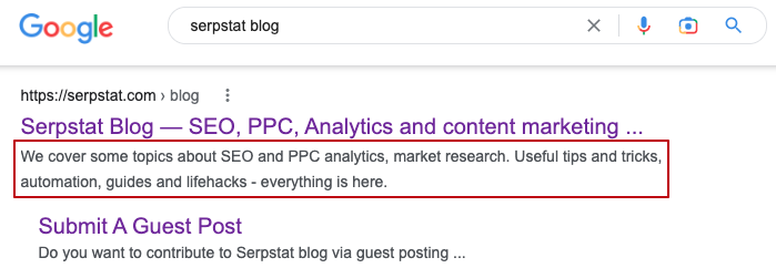 google search bar: example "serpstat blog"