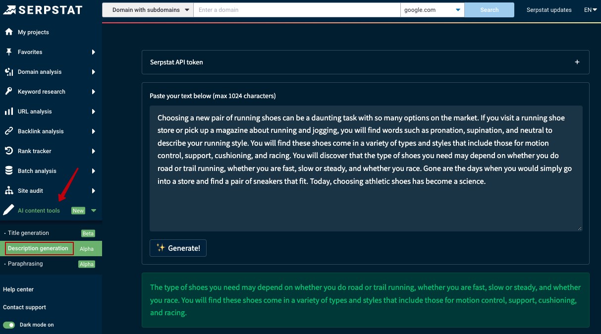 description generation by Serpstat 