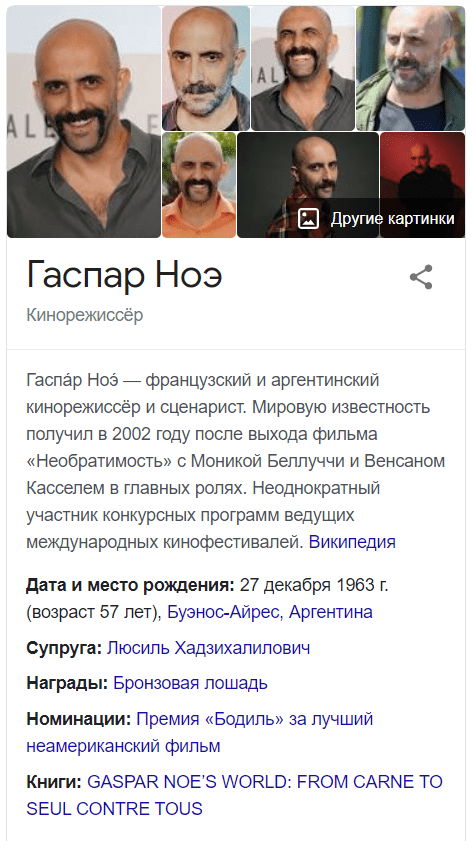 Knowledge Graph Гаспар ноэ экстаз Вход в пустоту
