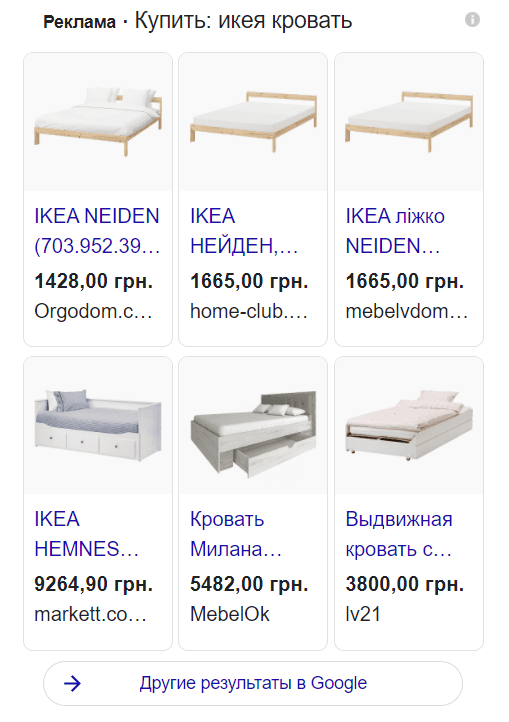 Google Шоппинг спецэлемент