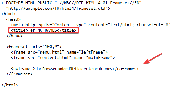 Tag Noframes in HTML
