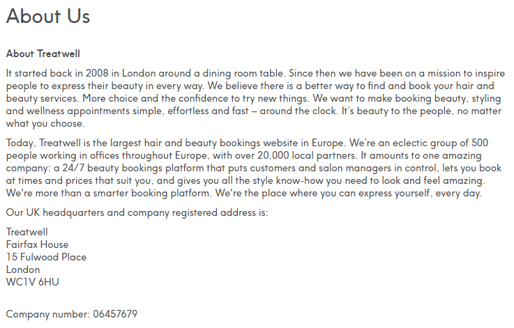 Commercial text about a beauty salon