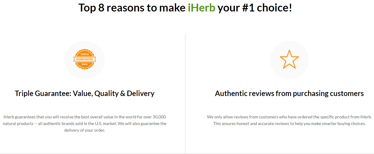 Advantages list on the landing page