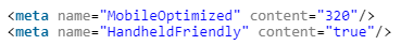 meta name mobileoptimized content in the page code
