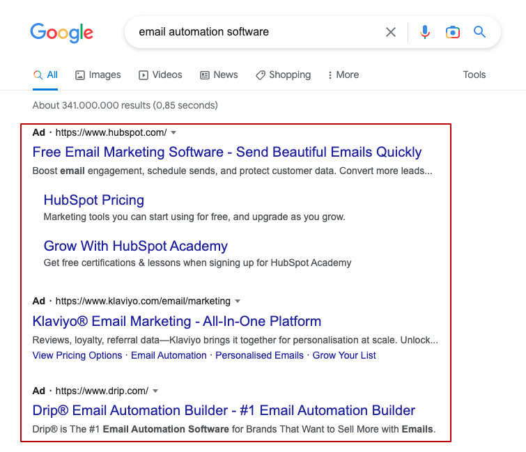 Screenshot taken on Google