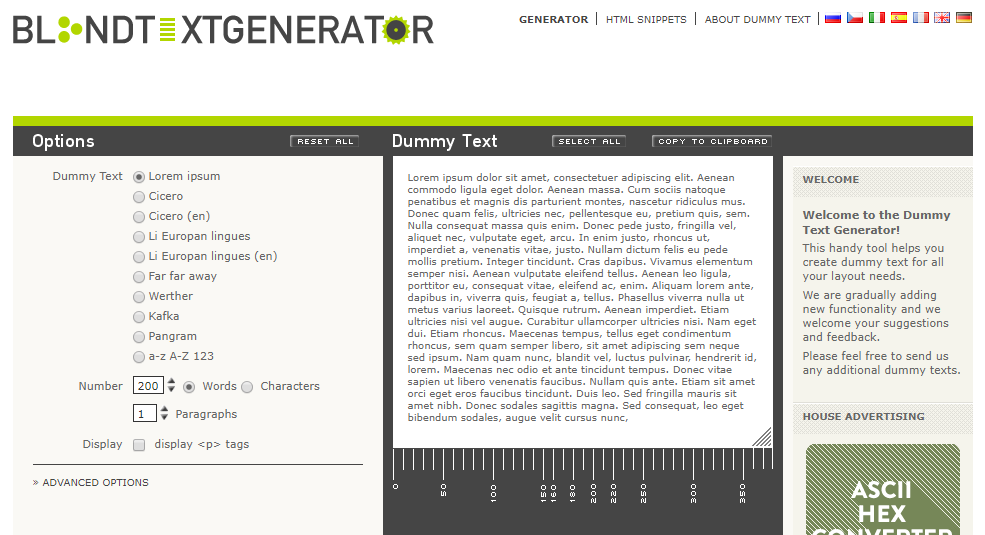Lorem Ipsum Blind text generator 