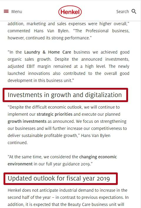 Headings in the text for mobile devices