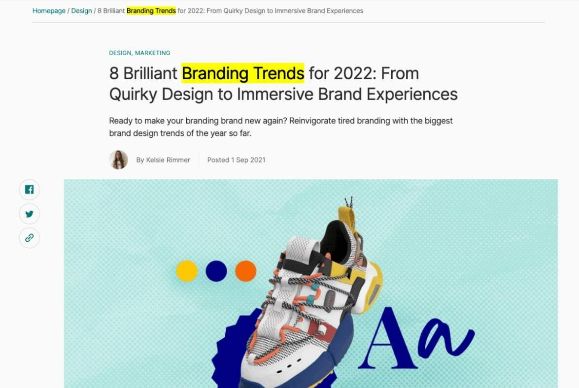 Target keyword on an article page
