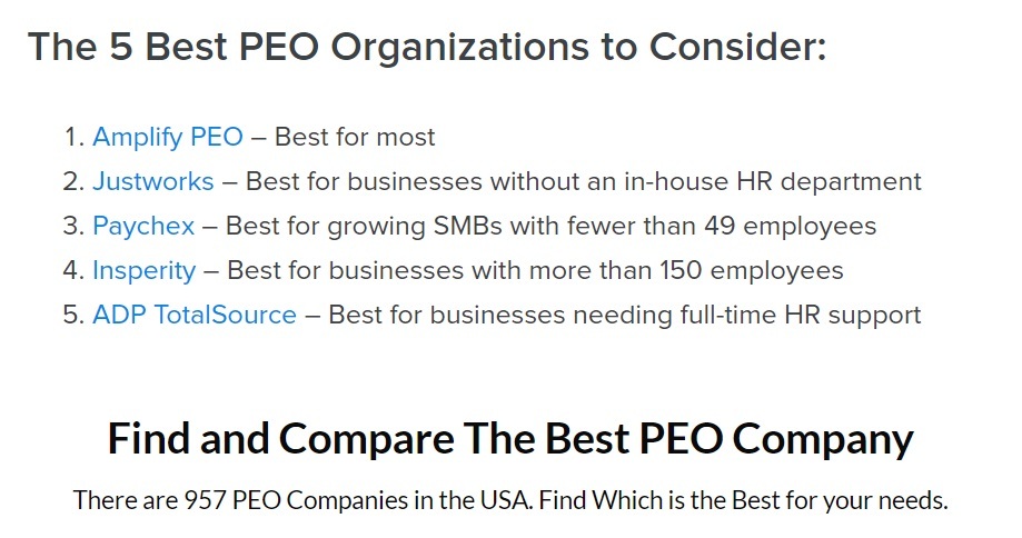 Link building example: the roundup of the best PEO companies