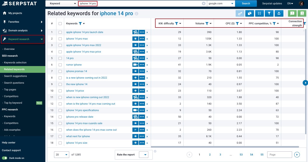 Serpstat SEO Keyword Research tool