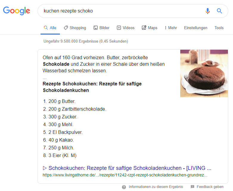 Featured snippet Google