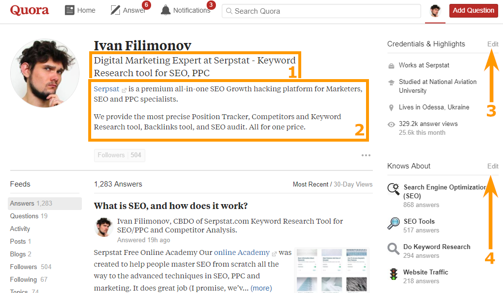 Quora Benutzerprofil