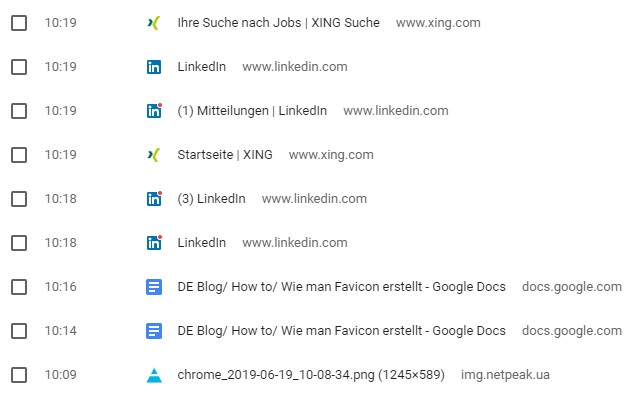So sieht das Favicon in Chrome-Geschichte
